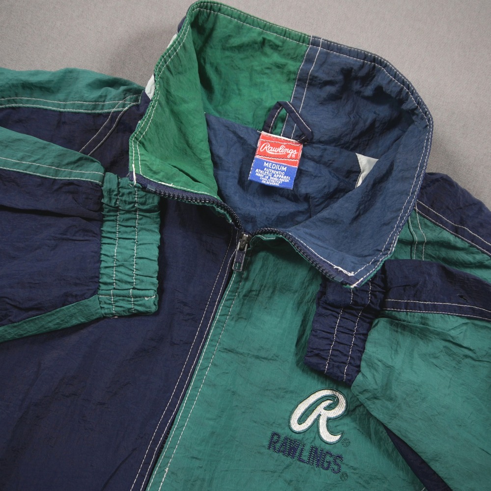 90s Rawlings Colorblock Vintage Crinkle Taffeta Men M Windbreaker Jacket Seattle